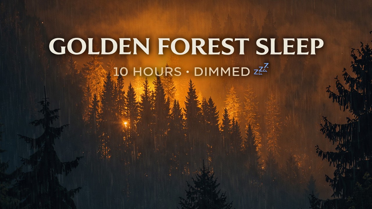 10 Hours GOLDEN FOREST SLEEP 🌲 Heavy Rain Sounds - Dimmed Visual - No Thunder