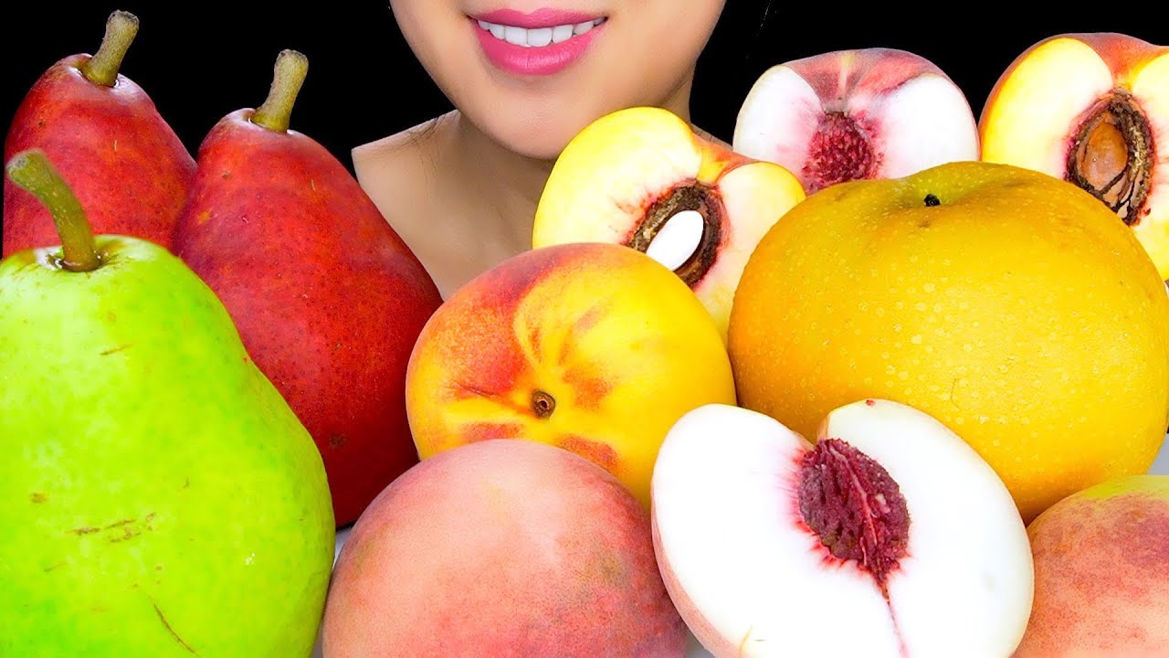 FRUIT ASMR: ASMR PEARS AND PEACH  | | CRUNCHY SOUNDS NO TALKING| TracyN ASMR