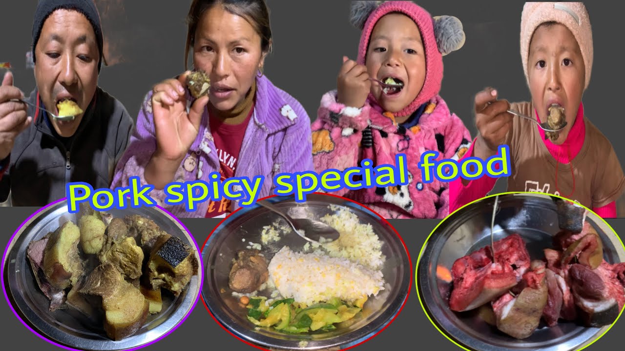 Pork spicy special meat with food having hole family.  @MilanSampangvlog