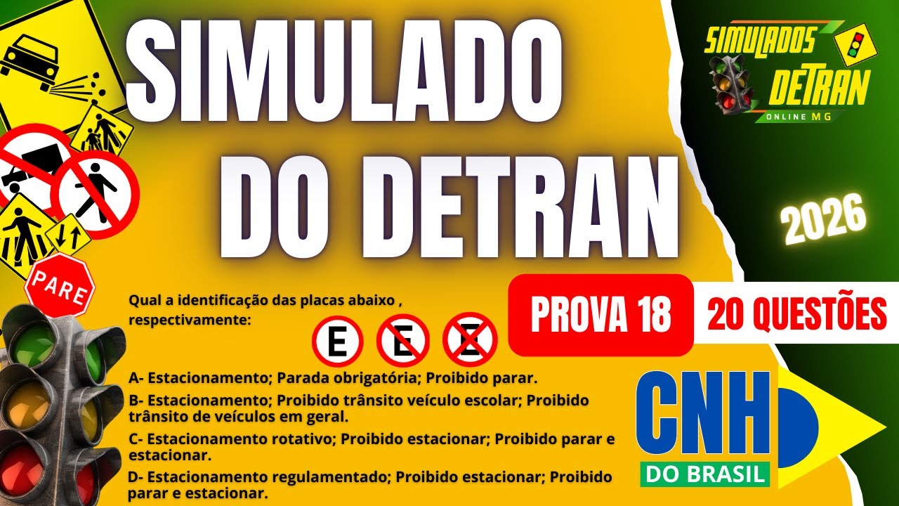 SIMULADO DO DETRAN 2026 -  PROVA 18 - VEJA as NOVAS QUESTÕES  #simuladodetran2026  #detran2026 ✅