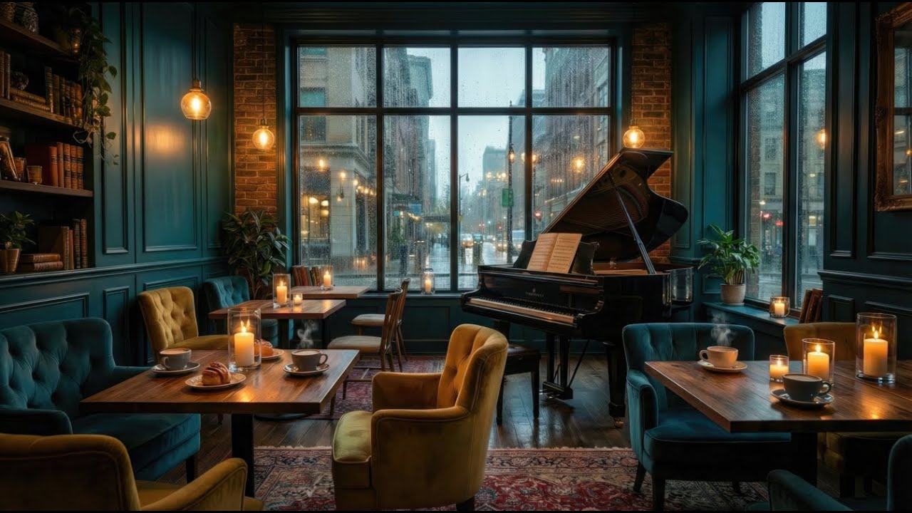 Soft Piano Coffee Shop Music for Calm Focus, Work, Study, Sleep | Quiet Cafe Ambience