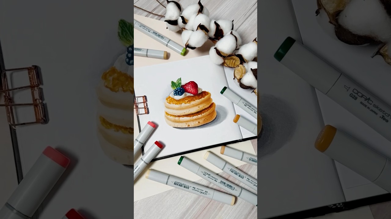 Souffl&eacute; Pancakes 🥞 Realistic drawing / Food illustration / Marker sketch / Subscribe 💖 #shorts