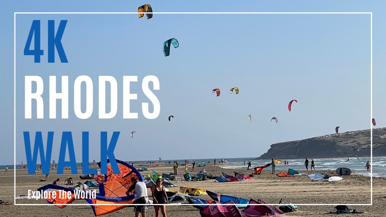 【4K】 Greece Rhodes Walk - Paralia Prasonisi Beach with Sea Waves Sounds