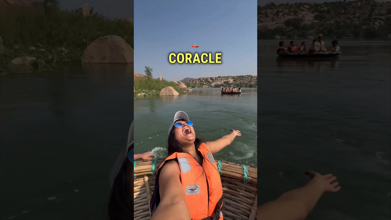 Coracle Ride - A must do thing in Hampi😍 Sanapur Lake | #hampi #coracleride #sanapur #shorts