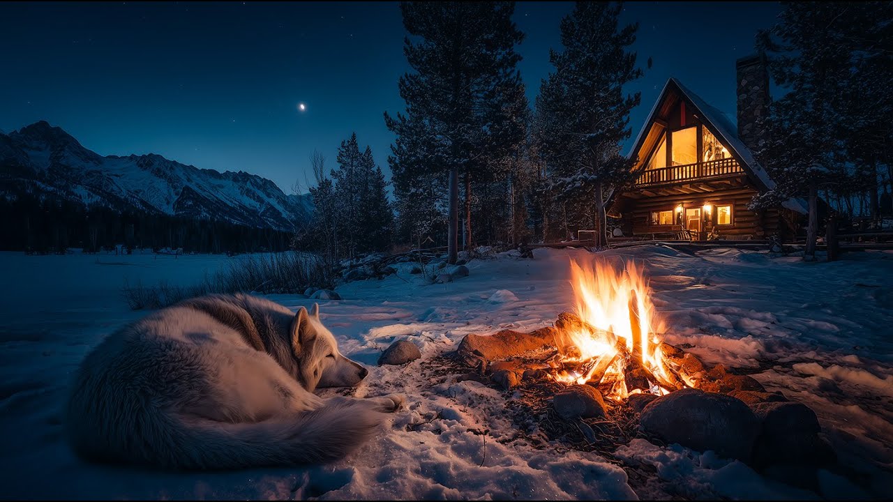 99% Will Relax Here ❄️🔥 Peaceful Winter Campfire. Calm Crackling Fire & Water Sounds