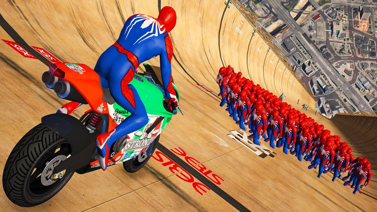 GTA 5 Spiderman Motorcycle Fails/Ragdolls (Euphoria Physics, Jumps, Funny Moments)