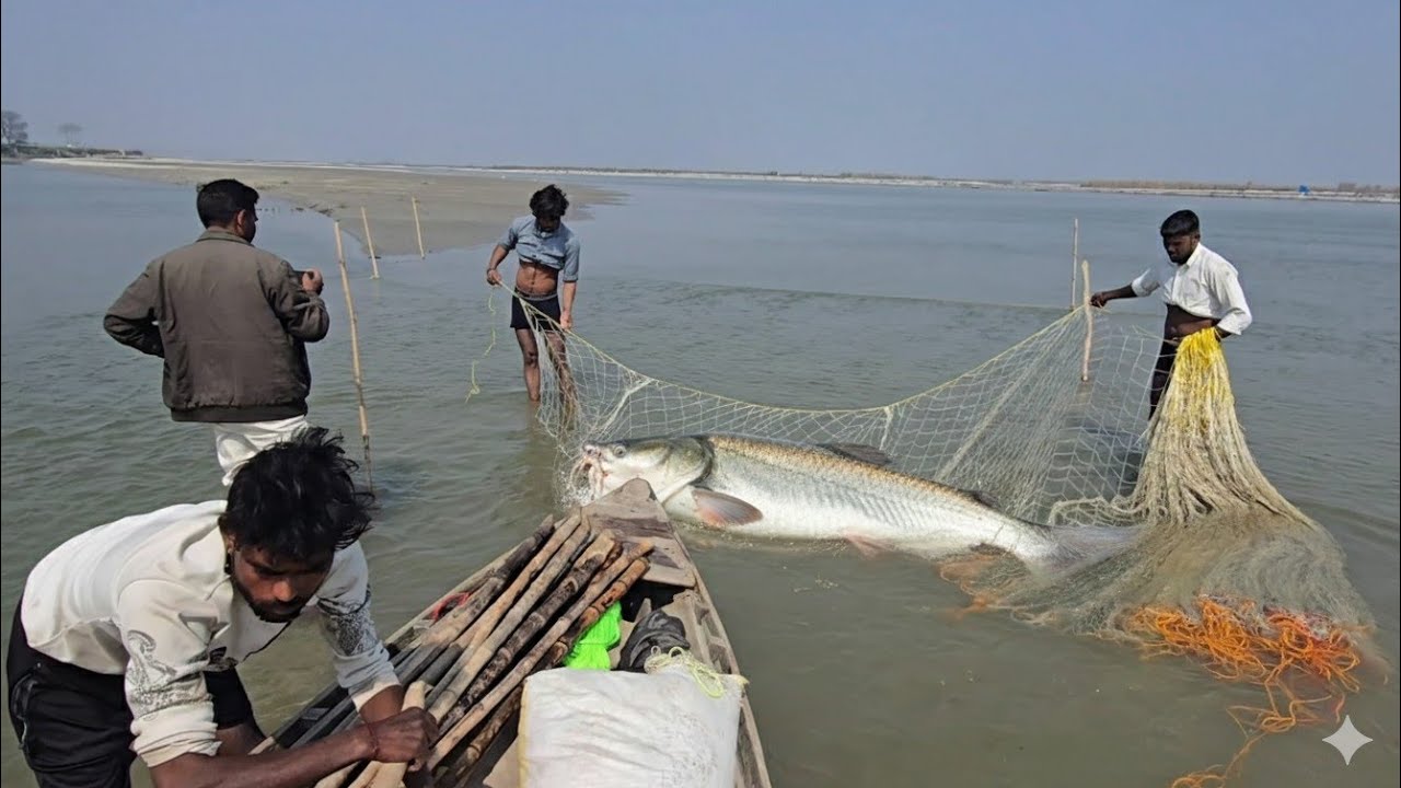 नदी में जाल को कैसे लगाया जाता है बड़ी मछलियों का शिकार करने के लिए #fishhunting2 #Howtoapplywater