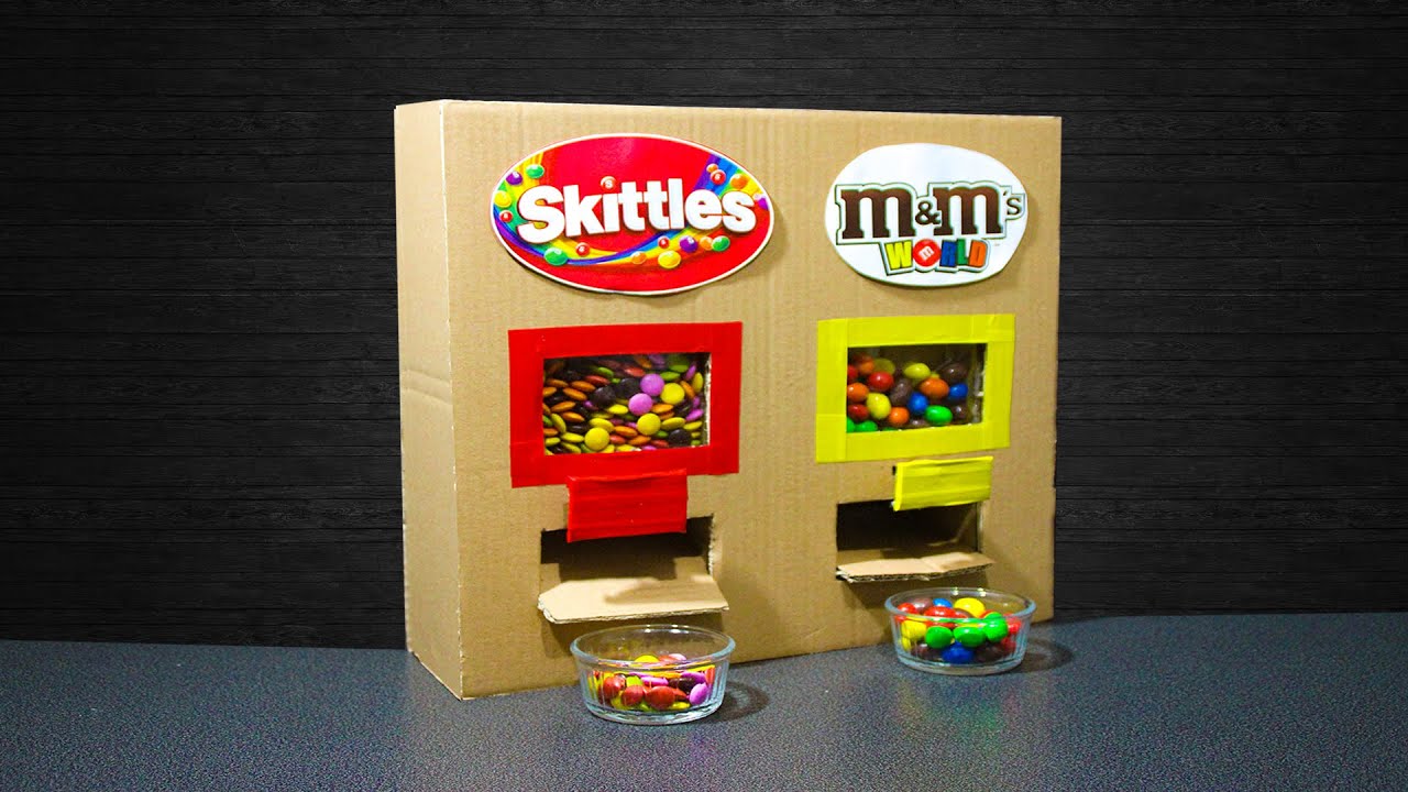 DIY How to Make Skittles and M&M's Candy Dispenser Machine ( %100 Working ! )