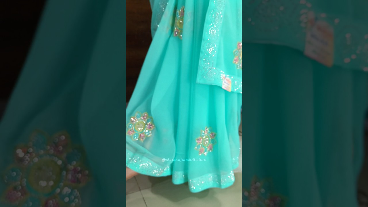Beautiful Sky Blue Colour Saree with Silver Stone Work and Flower Design 💙🌸✨