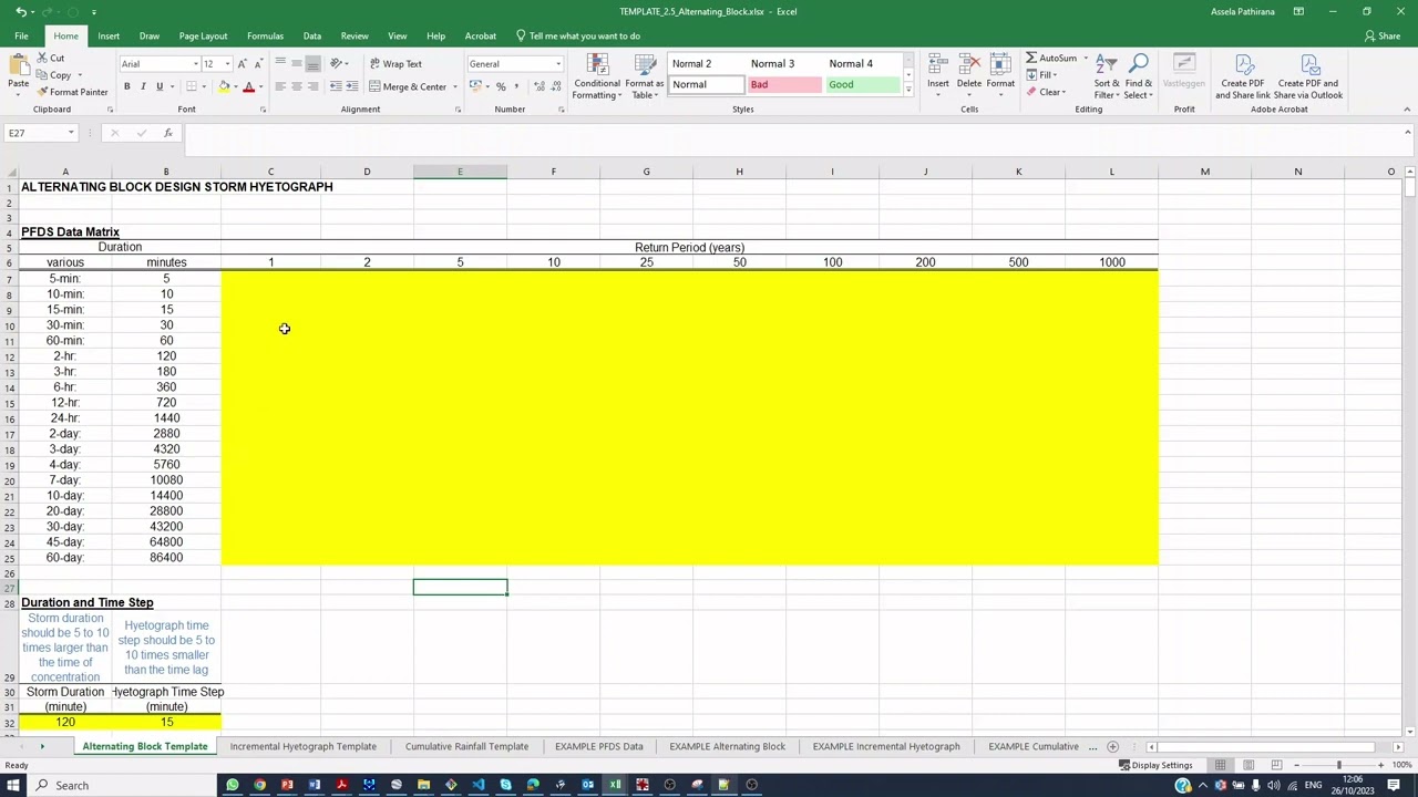 Calculate a Design Storm from an IDF relationship using the alternating block method