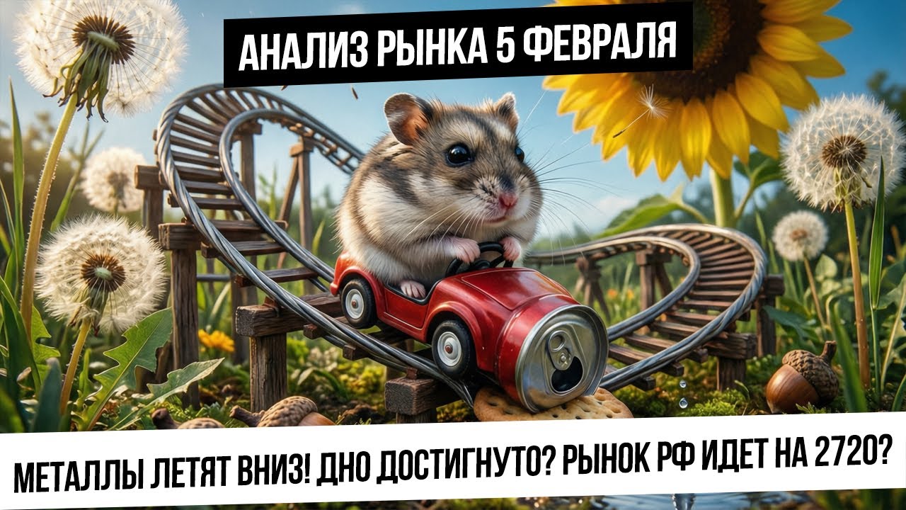Анализ рынка 5 февраля. Падение металлов и биткойна! Где дно? Рынок РФ идет к 2720? Нефть! Газ!