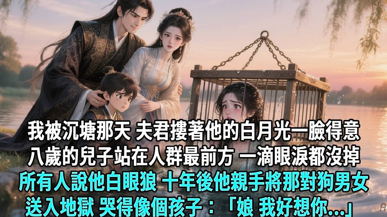 我被沉塘那天，夫君摟著他的白月光一臉得意，八歲的兒子站在人群最前方，一滴眼淚都沒掉。所有人都說他白眼狼，十年後，他親手將那對狗男女送入地獄，哭得像個孩子：「娘，我好想你。」