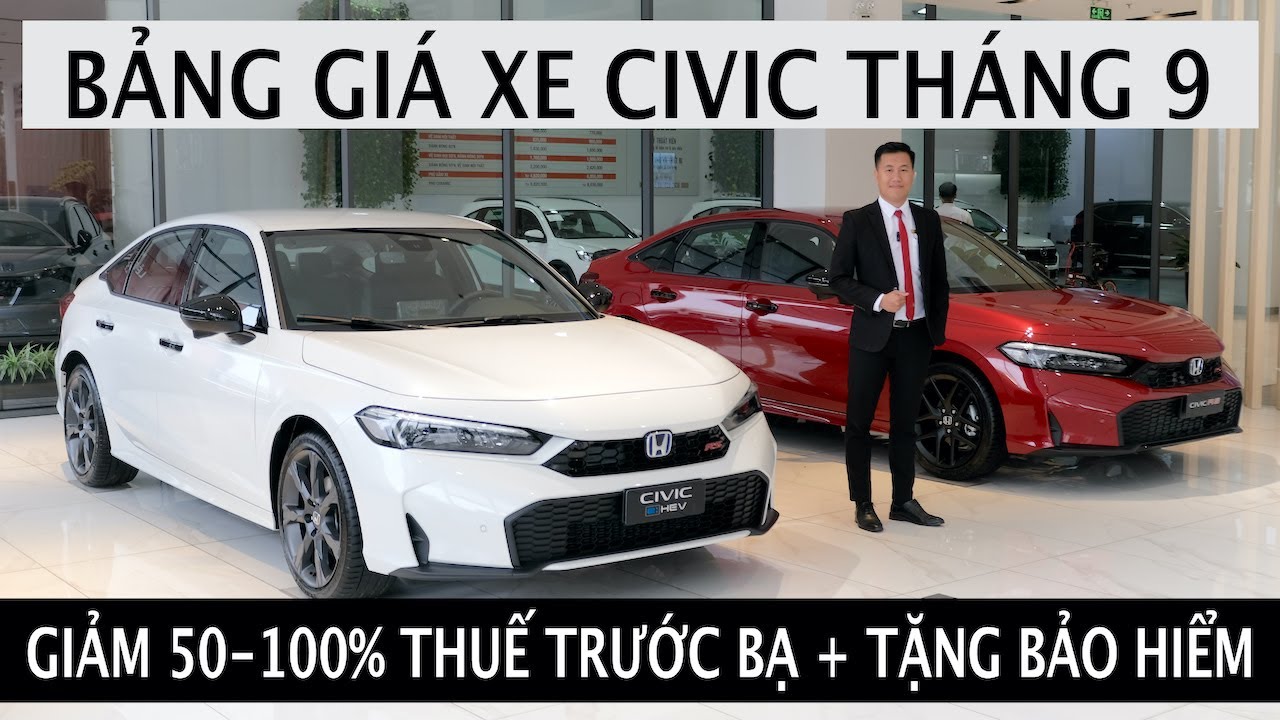 Giá lăn bánh Honda Civic tháng 9/2025 | Giảm 100% thuế trước bạ |Bán trả góp Honda Civic | Học Honda