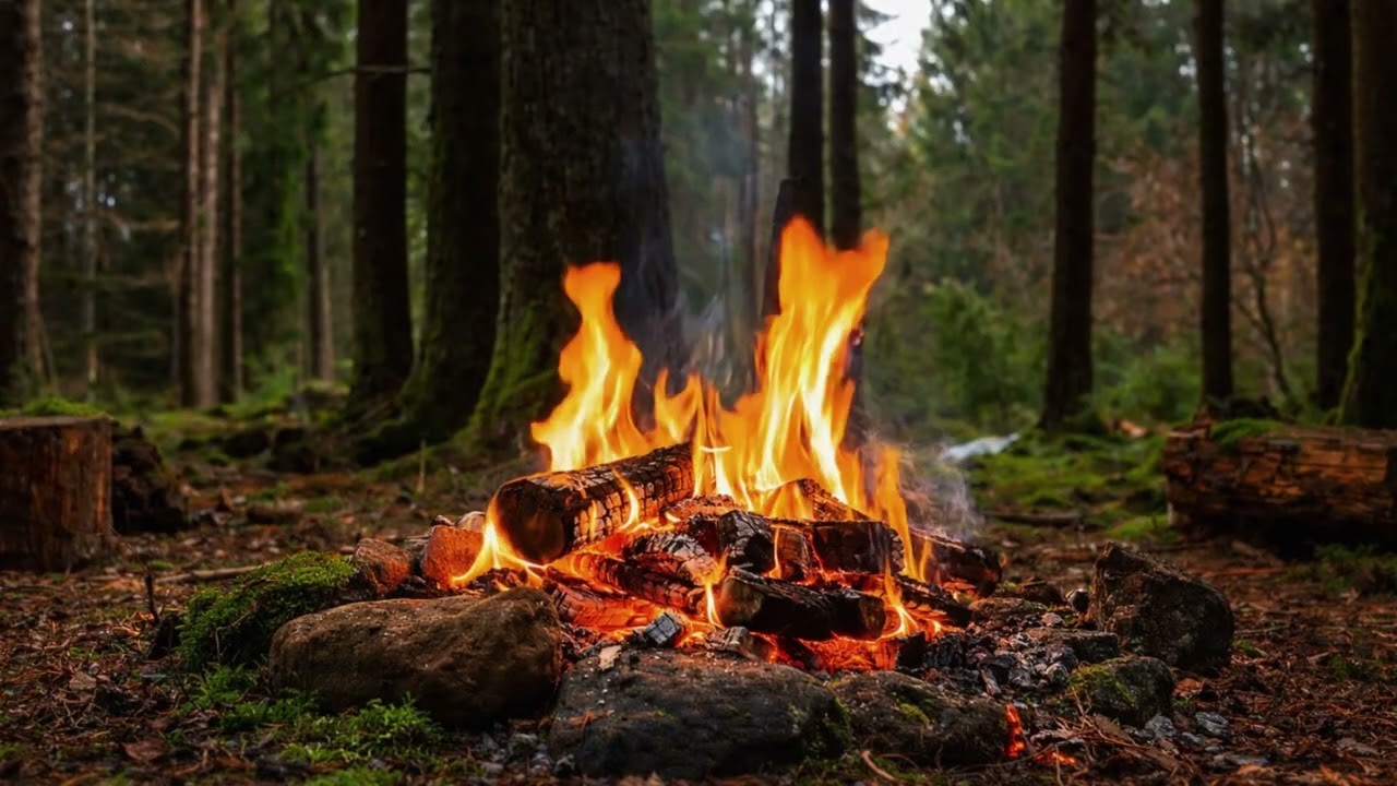 Forest Campfire Crackling Fire Sounds 🔥 Relaxing Nature Camp Fire for study, sleep, foucs
