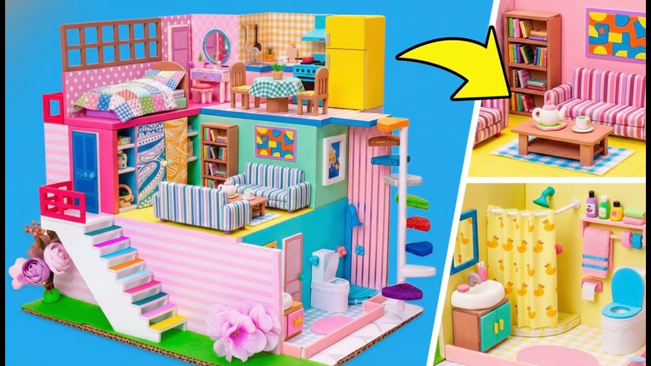 💖 ¡Casa de Muñecas Rosa de Ensueño! 🏡✨ DIY Fácil y Súper Tierno