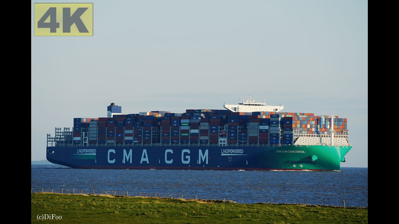 CMA CGM CONCORDE - Shipspotting Germany 🇩🇪 IMO 9839208 - River Elbe near City Otterndorf - 4K VIDEO