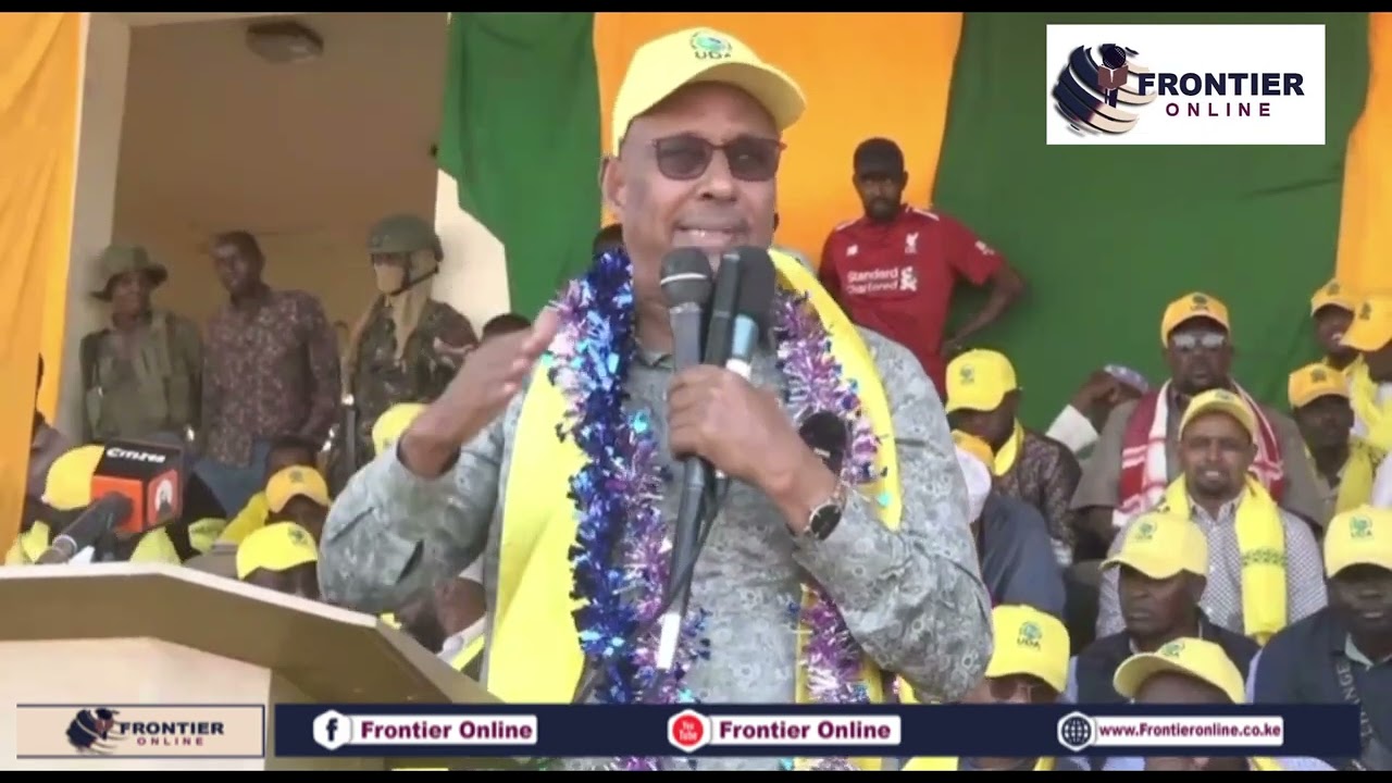Former Mandera Senator Eng Mumad speech during the launch of Mandera UDA office.