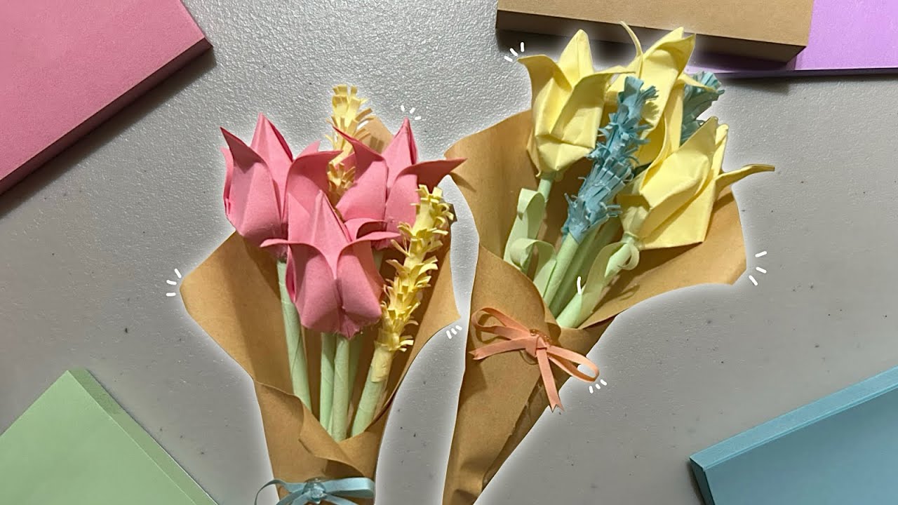 How To Make Cute Paper Flower Bouquet! || Origami Gift For Girlfriend/Boyfriend || Full Tutorial