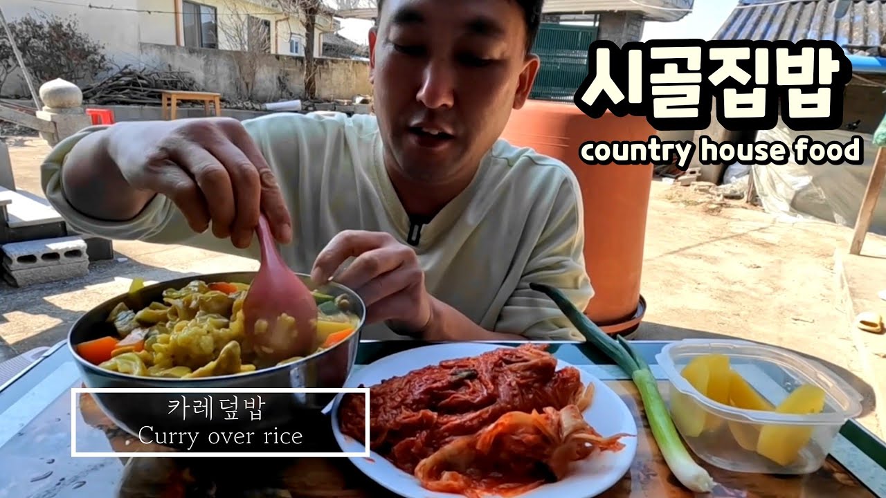 노총각먹방 따끈한카레 밥을 너무많이 먹어버렸습니다  Country house food real mukbang 혼자살아도 밥은항상 감사하구 맛있게먹습니다