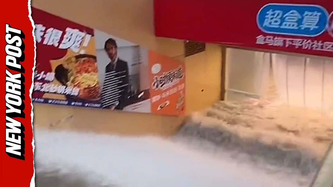 Shocking Footage Shows River of Water Rushing Into Chinese Supermarket