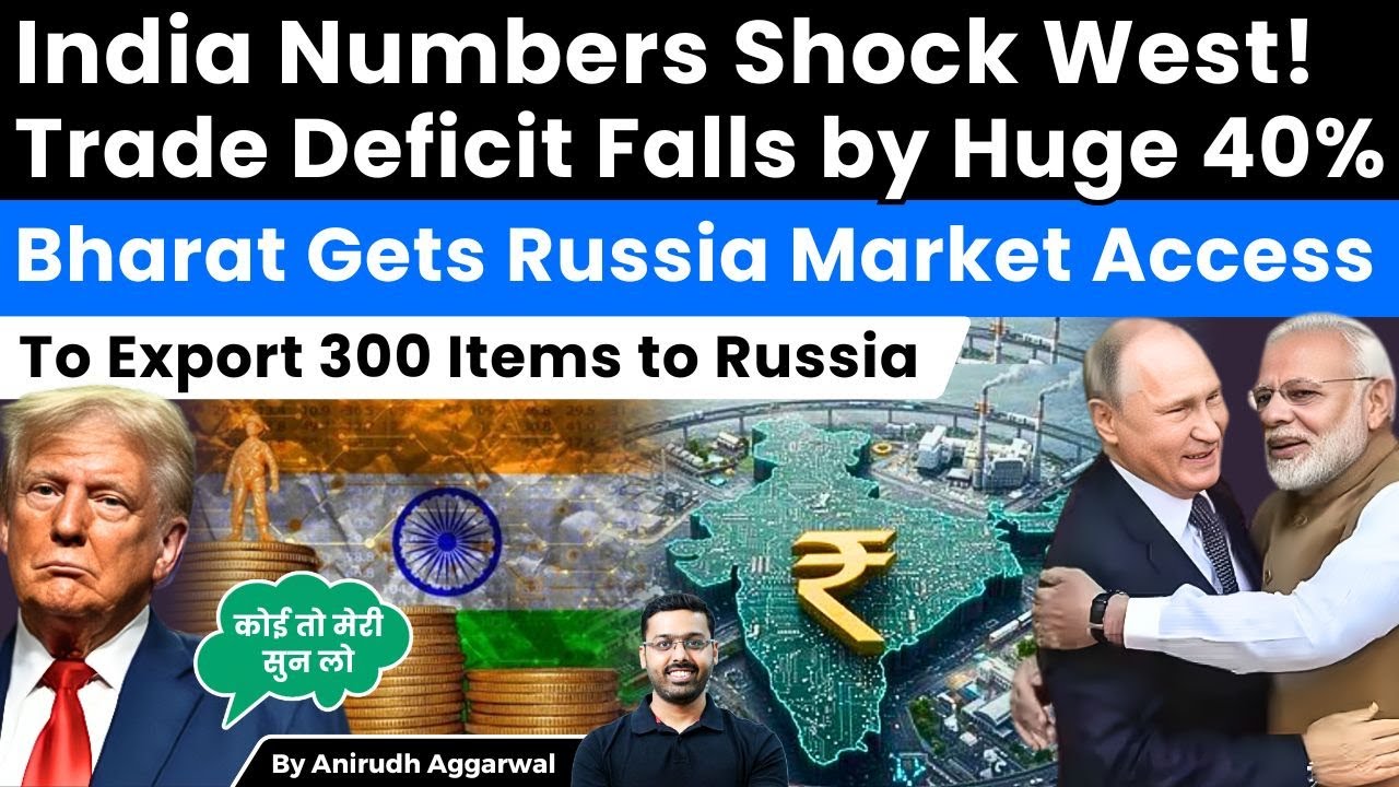 India Numbers Shock West! Trade Deficit Falls 40% to $24B. India to Export 300 Items to Russia.