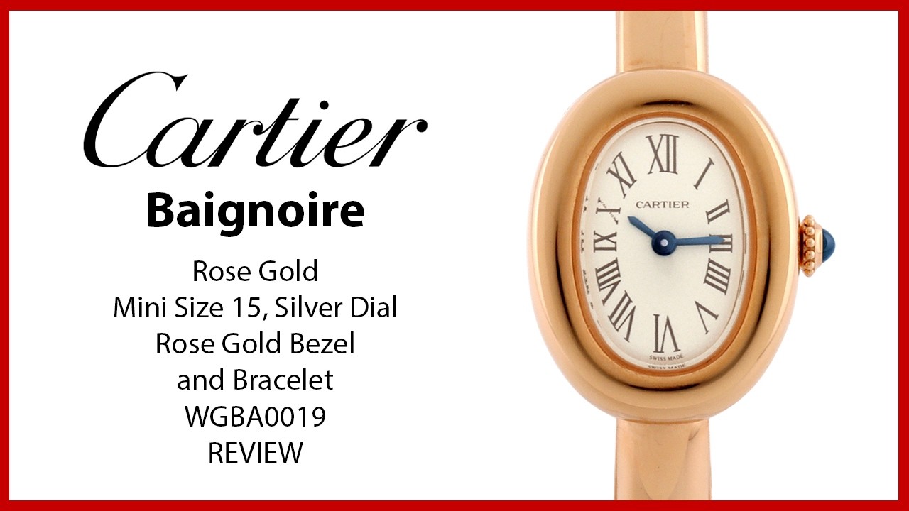 ▶ Обзор часов Cartier Baignoire Mini Size 15 Quartz Rose Gold Silver Dial WGBA0019