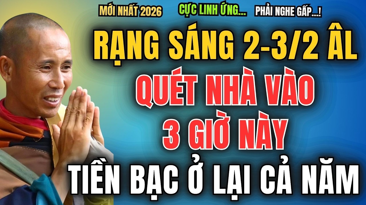 ĐÚNG RẠNG SÁNG NGÀY 2-3/2 ÂL, QUÉT NHÀ VÀO 3 GIỜ NÀY, TIỀN BẠC Ở LẠI CẢ NĂM, NGỒI KHÔNG CŨNG GIÀU TO