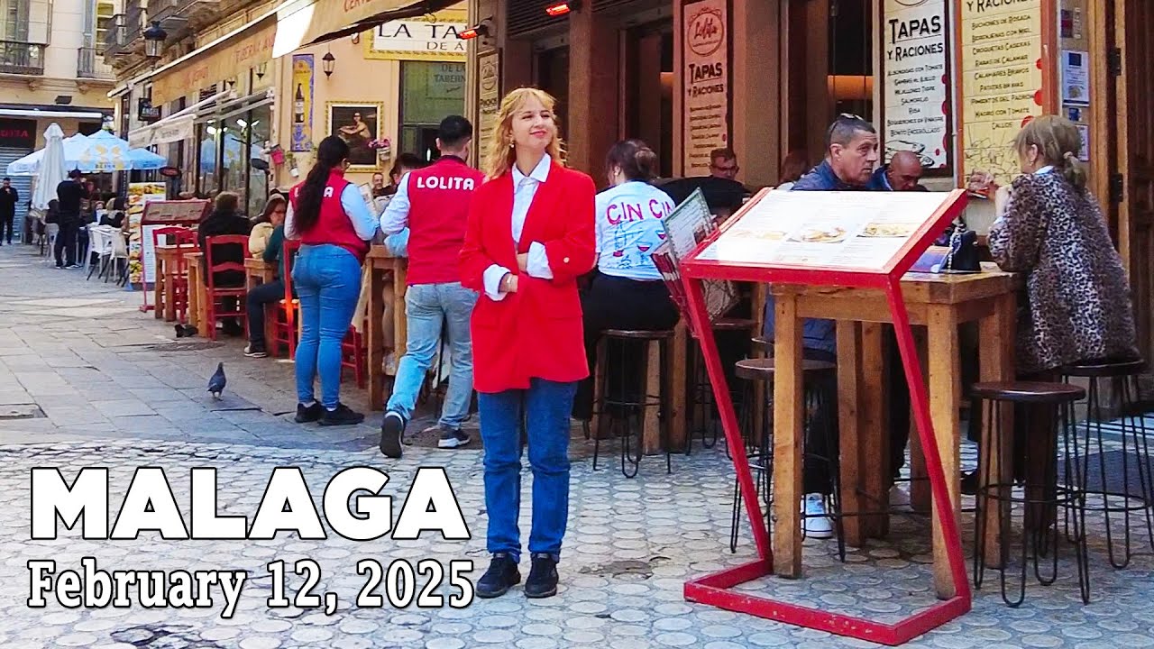 Malaga City February 12, 2025 Walking Tour Costa del Sol Spain [4K]