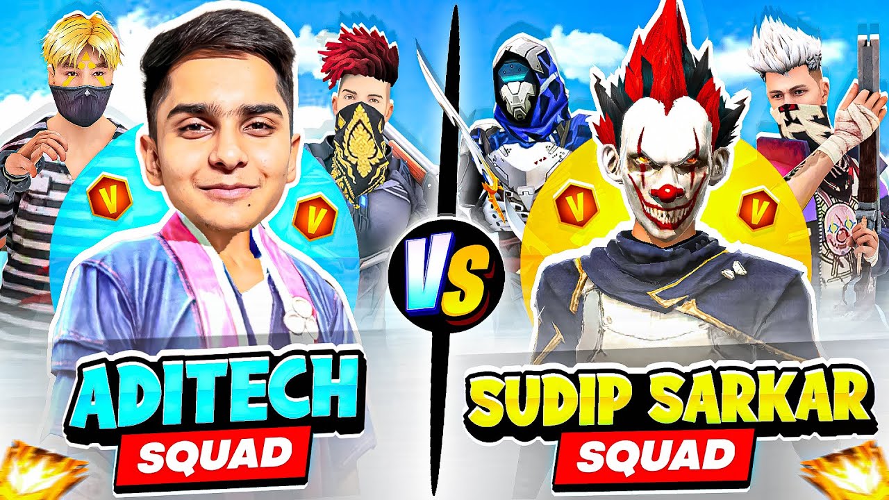 Sudip Sarkar Squad Vs Aditech Squad 🤯🔥 - आज तो मैं डर गया 🥵 - Insane 4v4 Battle - Free Fire Max