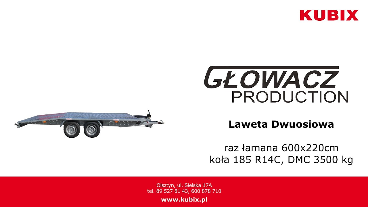 GŁOWACZ laweta , raz łamana, 600×220, koła 185 R14C, DMC 3500 kg - Kubix.pl