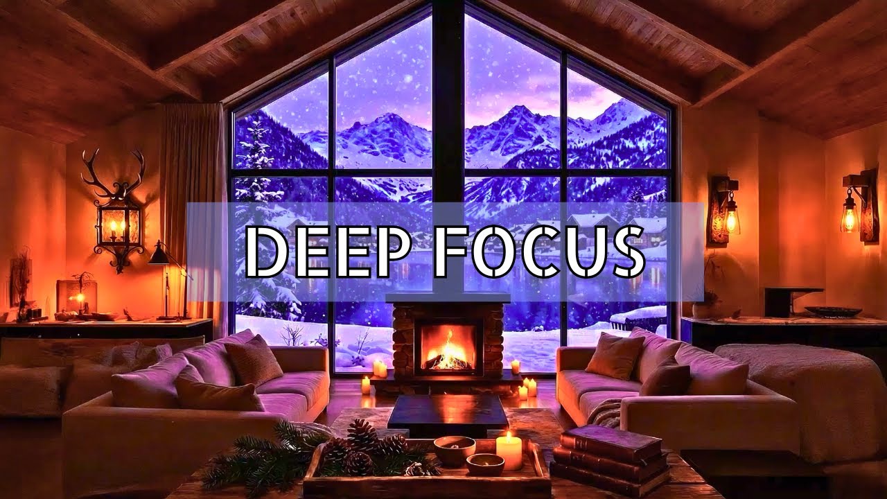 Drift Into Calm ✨ Gentle Piano in a Cozy Winter Cabin | 12 Hours Fireplace Ambience for Study