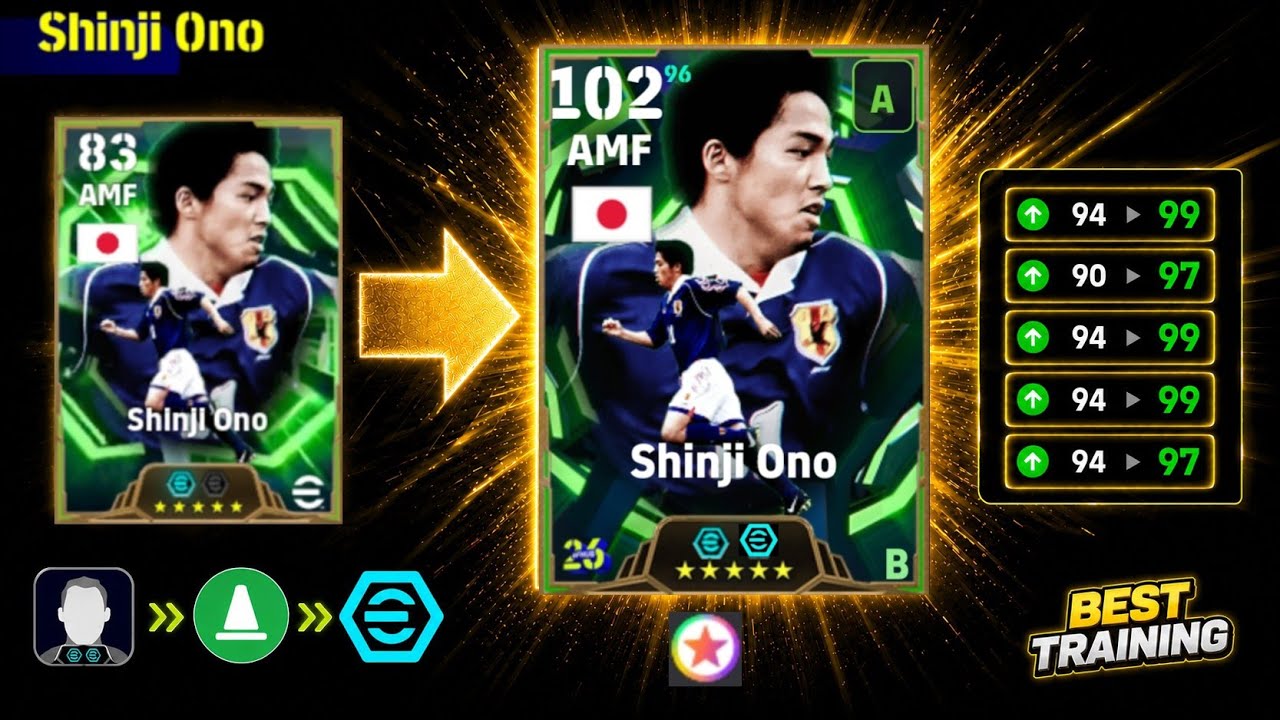 Лучшая прокачка Shinji Ono 102 с бустером | Развитие игрока eFootball 2026