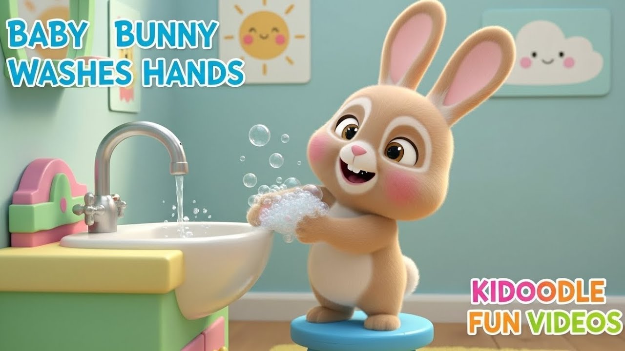 Baby Bunny Washes Hands 🐰  Washy Washy Hands Song  #babysongs #kidoodlefunvideos #handwashingsong 