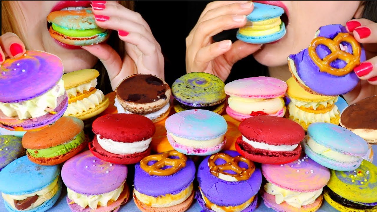 ASMR MACARONS (CARAMEL, OREO, RED VELVET, DOUBLE CHEESE, MATCHA, MOCHA) 마카롱 먹방 マカロン | Kim&Liz ASMR