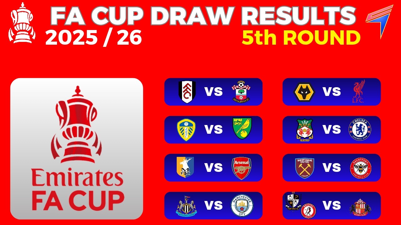 FA CUP DRAW RESULTS & ROUND 5 FIXTURES &bull; 8 MATCHES &bull; FA CUP 2025/26