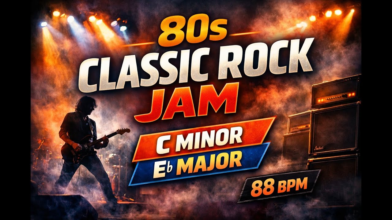 Classic 80s Rock Jam in C Minor & E♭ Major | 88 BPM Backing Track