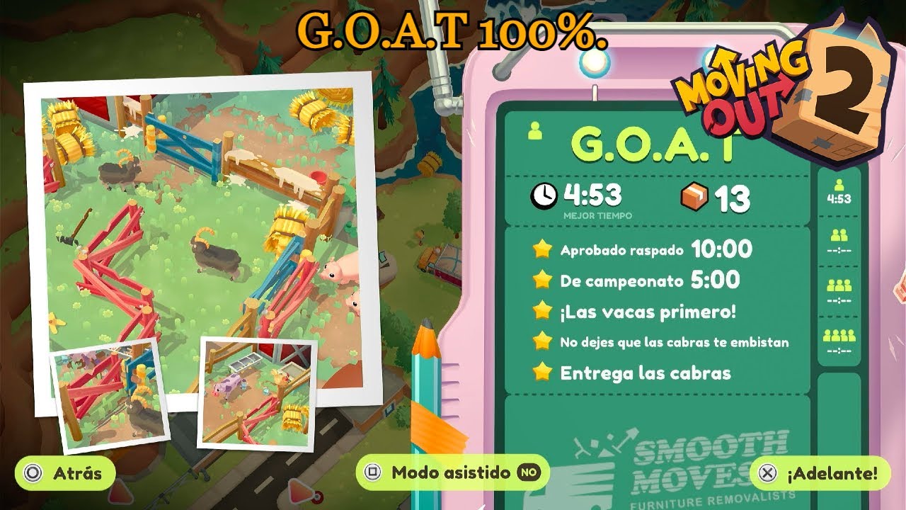 Moving Out 2 | G.O.A.T al 100% con todos los objetivos | Trofeo Totalmente opcional.
