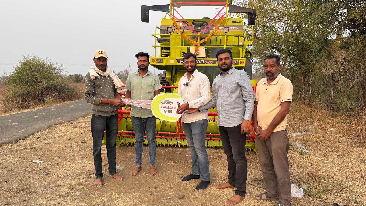 PanesarG60 नवीन हार्वेस्टर Delivery!🚜Drop Trailer वरून Unloading| विदर्भातील शेतकऱ्याला थेट Delivery