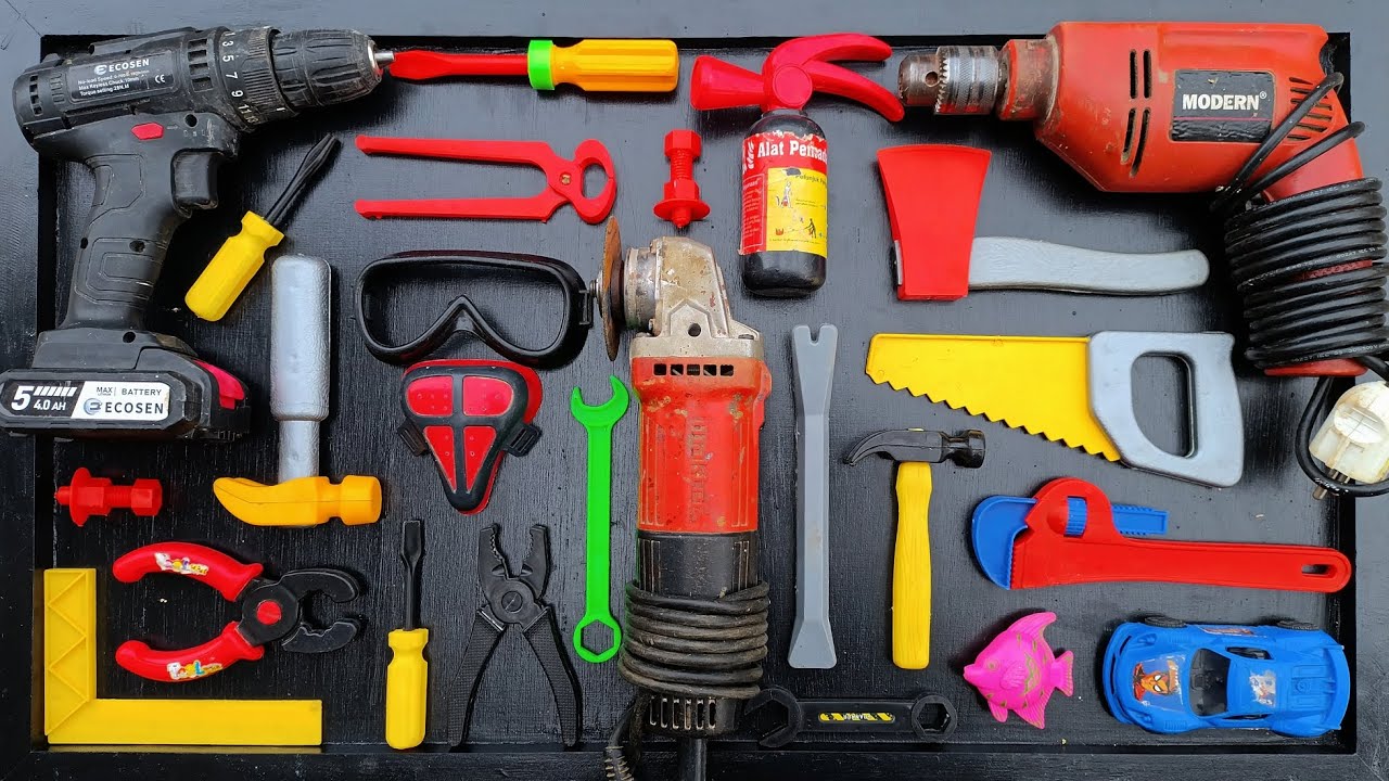 Collection of Repair Tools, Electric Drill, Electric Saw, Hammer With Wriench, Pliers, Hacksaw