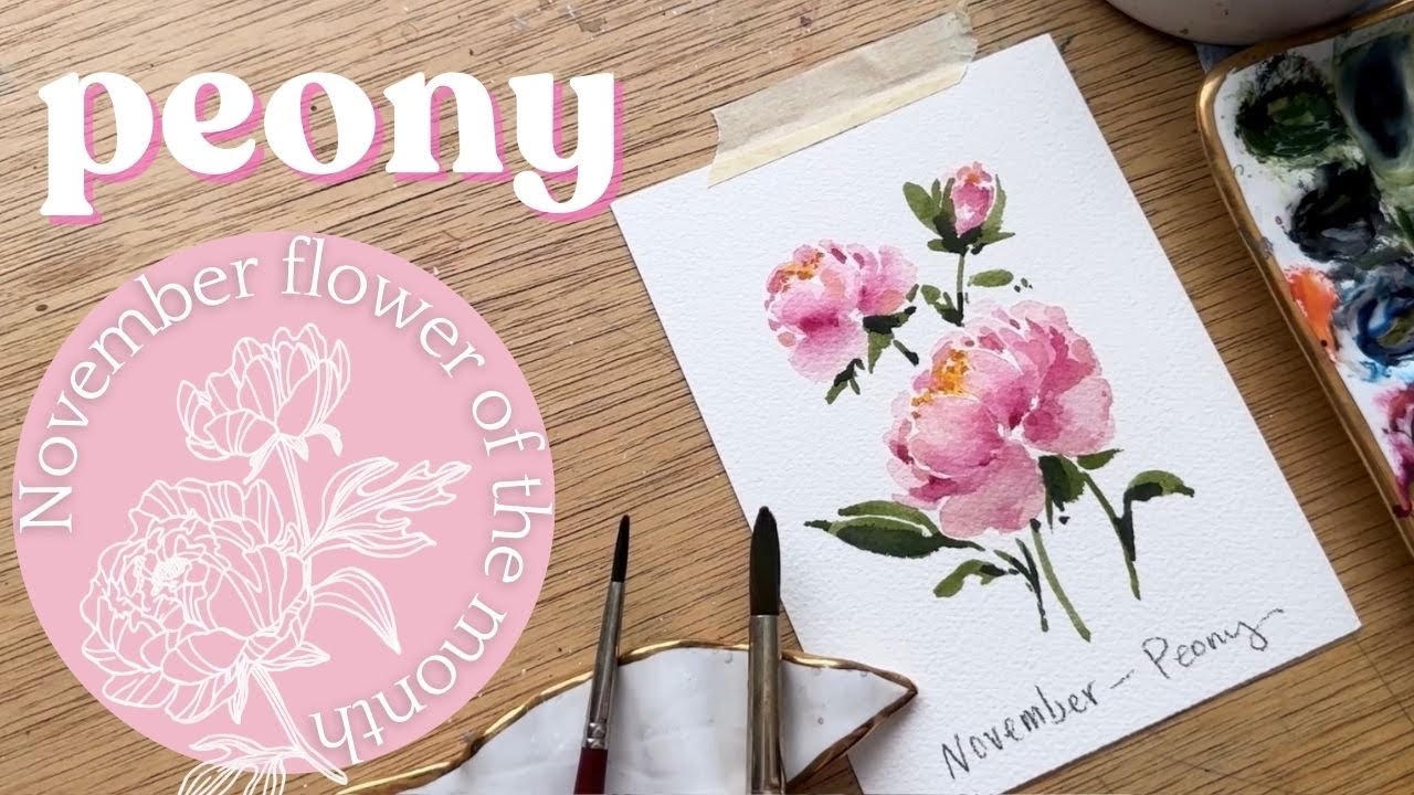 Watercolor peony - November birth month flower