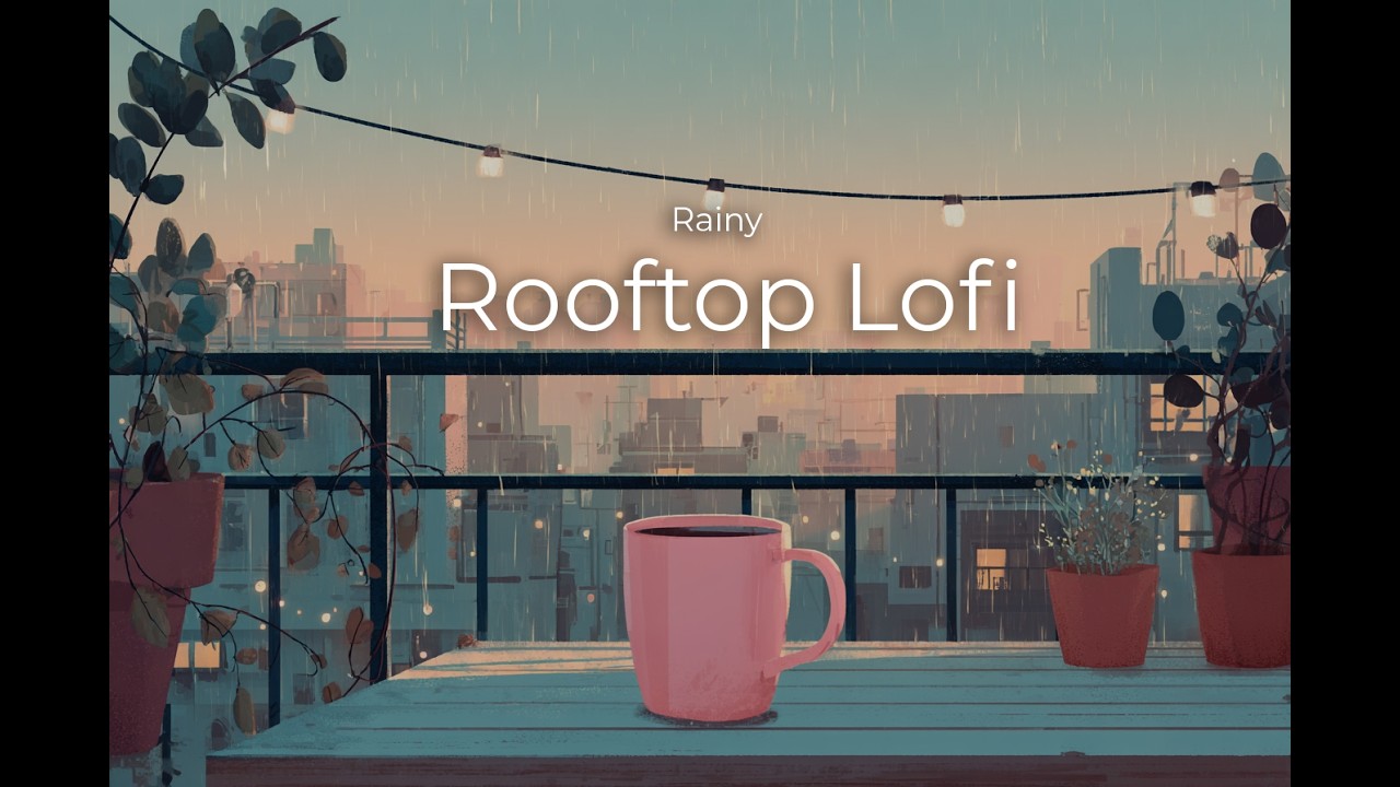 Rainy Rooftop LoFi ☕ Cozy Study Music with Rain Ambience