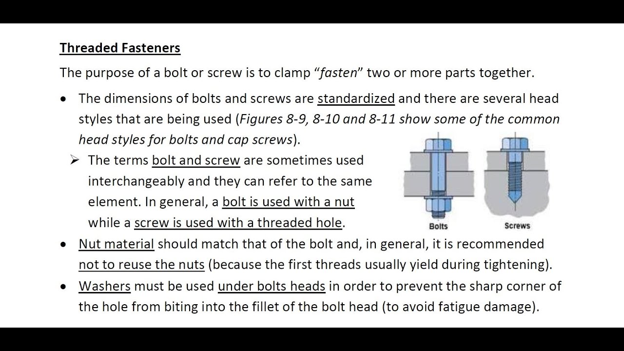 Ch8: Screws & Fasteners - Nonpermanent Joints (2) - ARABIC