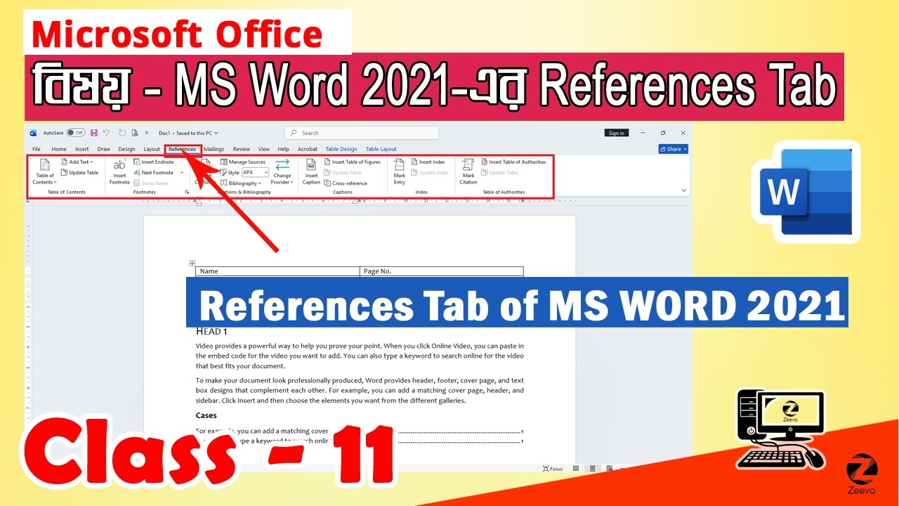 References Tab-এর ব্যবহার | References Tab of MSWord 2021 | Table of Contents  | Class Day #11 | ZCC