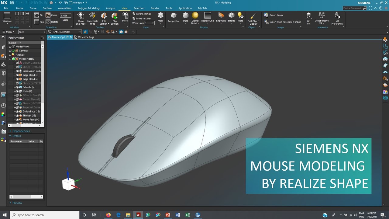 Siemens NX - Mouse Modeling by Realize Shape
