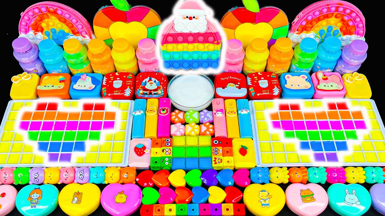 Slime ASMR🌈 Mixing Rainbow Slime with Clay, Toys, Pop It & Glitter | Mixing Random Into Glossy Slime