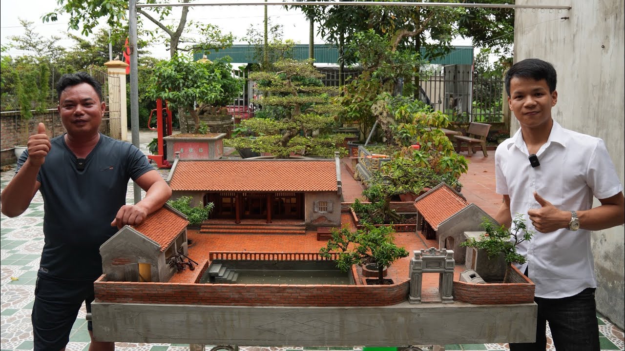 Tiểu Cảnh Thủ Công Mô Hình Nhà Quê Xưa kích thước 120x150 Chất Liệu Xi Măng Gạch Ngói Đất Nung