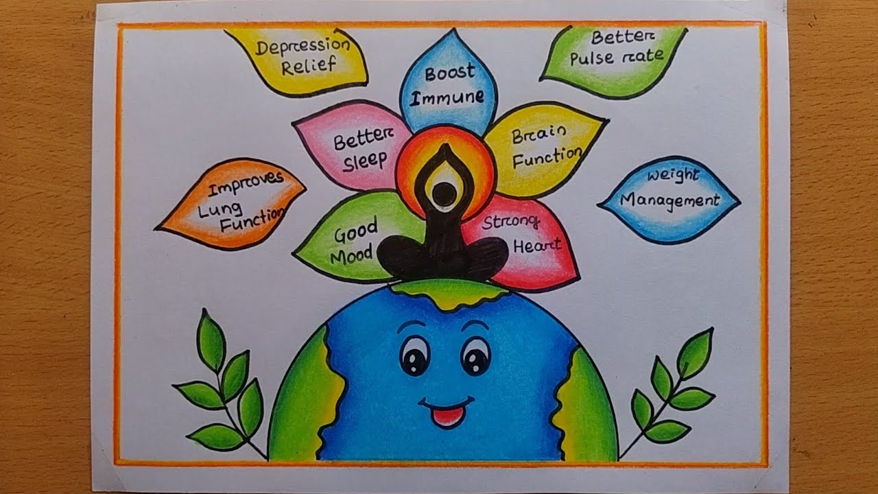 Yoga Day Poster Drawing easy| International Day of Yoga Poster| Benefits of Yoga Poster drawing
