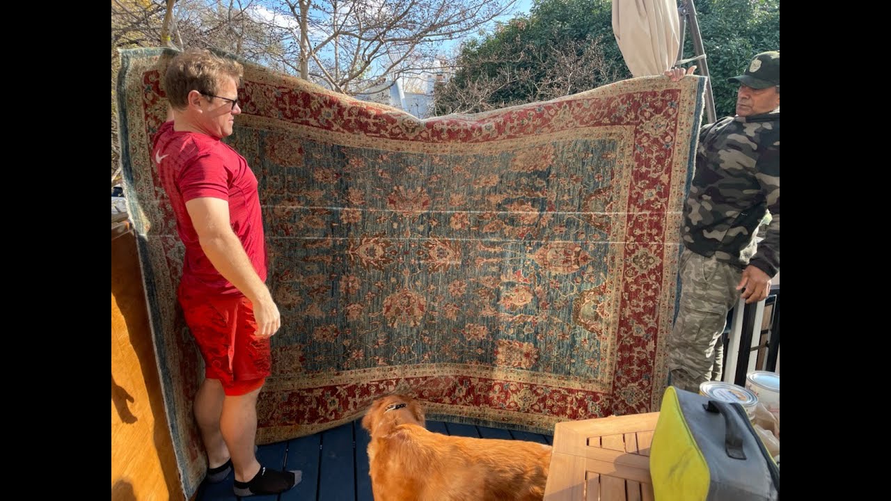 Persian rug cleaning using the Dead Sea cleaner.