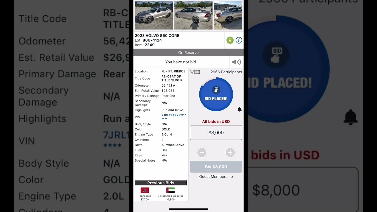 2023 Volvo S60 Core On Auction #copart #automobile #copartautoauctions #sold #2023 #wheelerdealers
