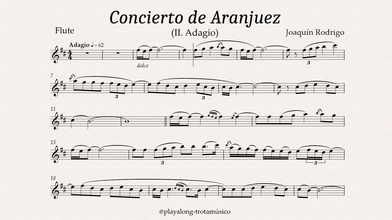 Flute Playalong - Concierto de Aranjuez (Adagio) Sheet music with Guitar & Strings accompaniment